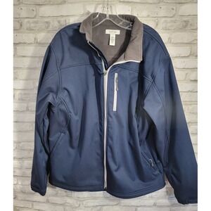 Emerge Men XL Navy Blue Gray Fleece Lined Jacket Rain Zipped Pockets Breast Hand